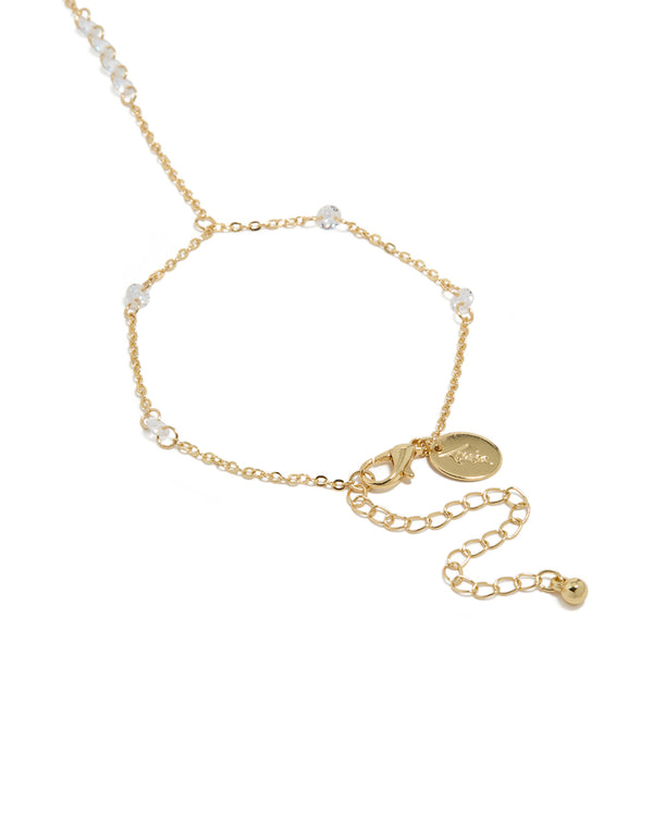 Gold Plated Floating Cubic Zirconia Hand Chain