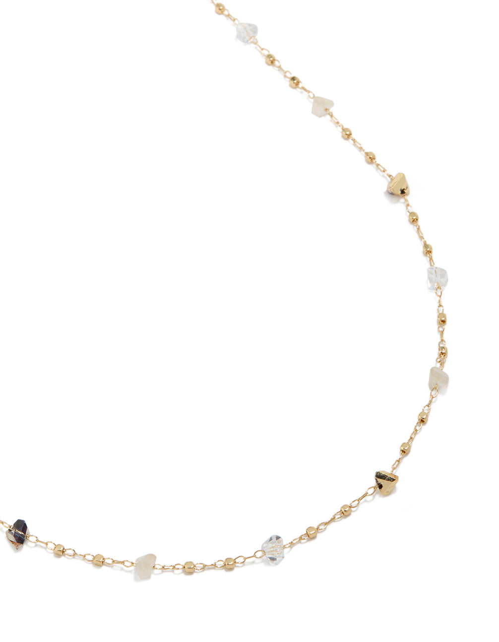 Gold plated multicoloured semi precious stones waist chain featuring embellished pattern with beads in a waisted shape front view