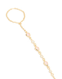 Gold Plated Pink Cubic Zirconia Teardrop Hand Chain - link has visual effect only