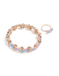 Kids Rose Gold Pastel Butterfly Bracelet & Ring Set - link has visual effect only