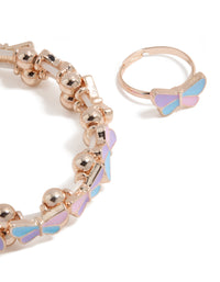 Kids Rose Gold Pastel Butterfly Bracelet & Ring Set - link has visual effect only