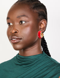 Gold Red Mini Chunky Hoop Earrings - link has visual effect only