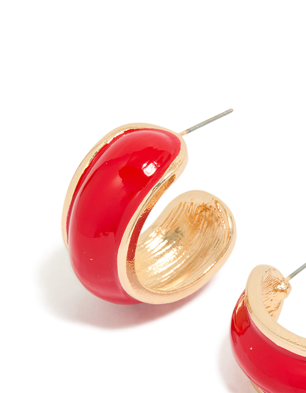 Gold Red Mini Chunky Hoop Earrings