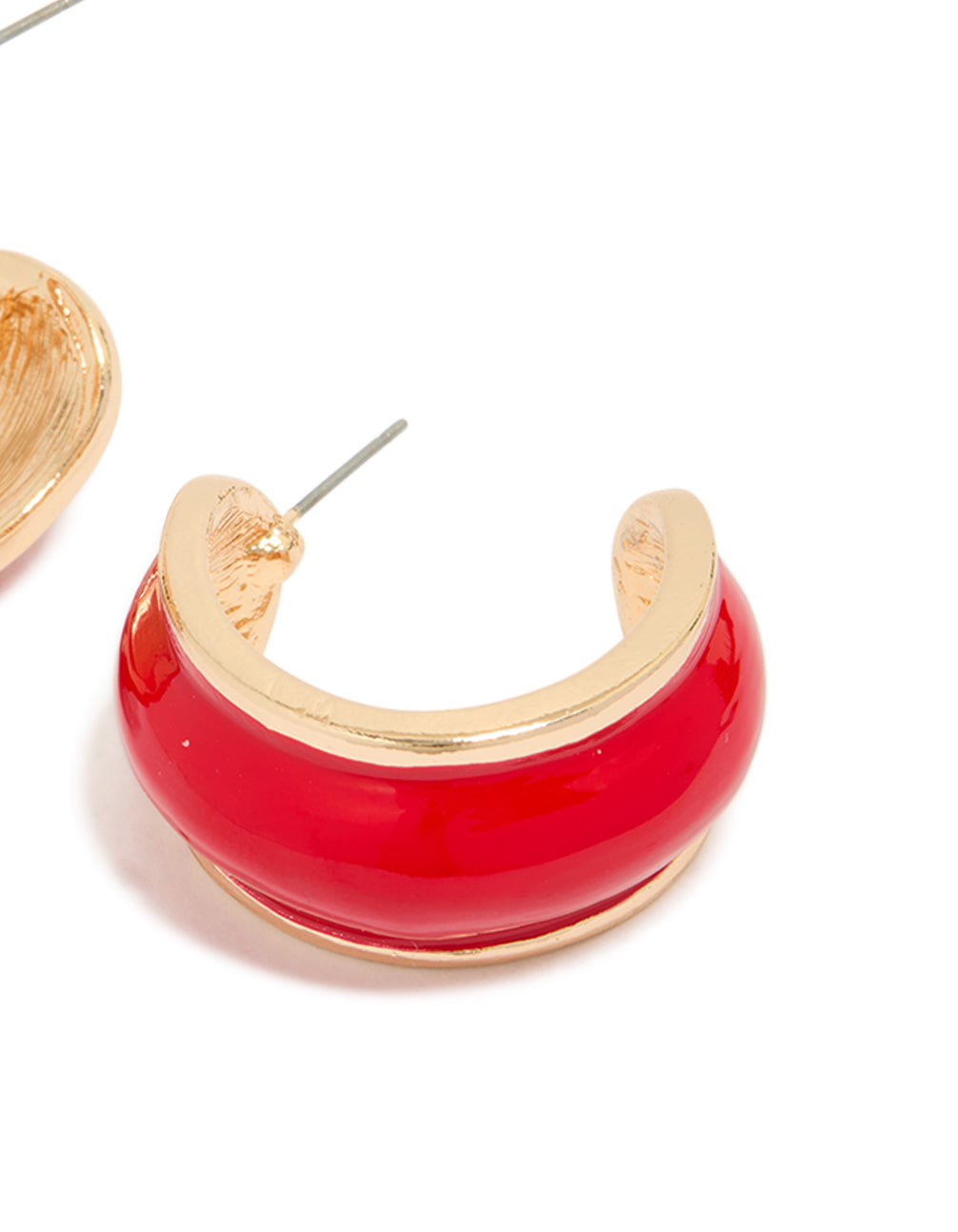 Gold Red Mini Chunky Hoop Earrings