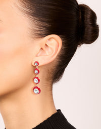 Gold Clear Diamante & Red Enamel Circle Drop Earrings - link has visual effect only