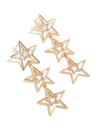 Gold Diamante Dazzling Star Trio Drop Earrings - link has visual effect only