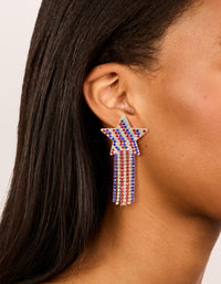Gold Red Clear & Blue Diamante Cup Chain Star Drop Earrings - link has visual effect only
