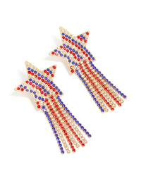 Gold Red Clear & Blue Diamante Cup Chain Star Drop Earrings - link has visual effect only