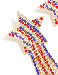 Gold Red Clear & Blue Diamante Cup Chain Star Drop Earrings - link has visual effect only
