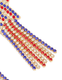 Gold Red Clear & Blue Diamante Cup Chain Star Drop Earrings - link has visual effect only