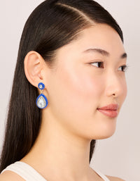 Gold Blue Enamel & Pear Clear Diamante Drop Earrings - link has visual effect only
