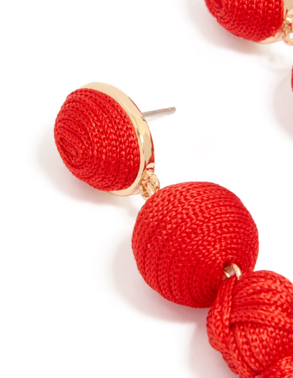 Red Fabric Tassel Drop Earrings