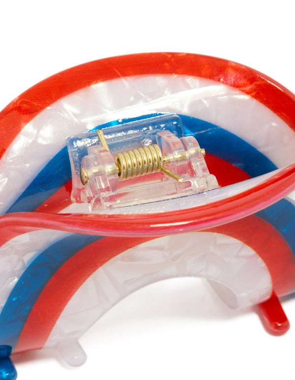 White Blue & Red Arch Claw Clip