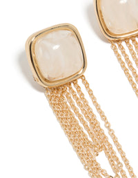 Gold White Stone & Layered Tassel Chain Drop Earrings - link has visual effect only