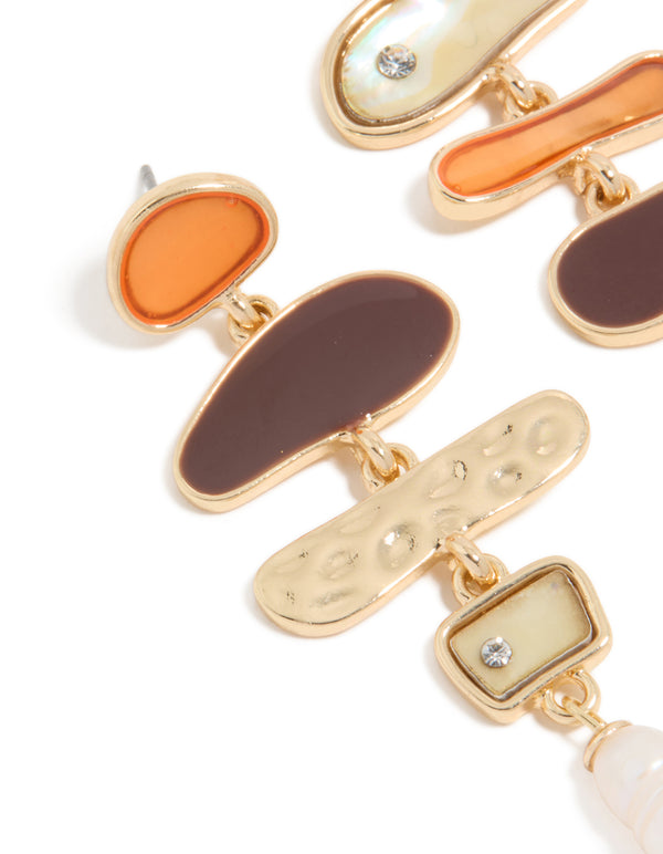 Gold Genuine Shell & Pearl Mismatched Drop  Earrings