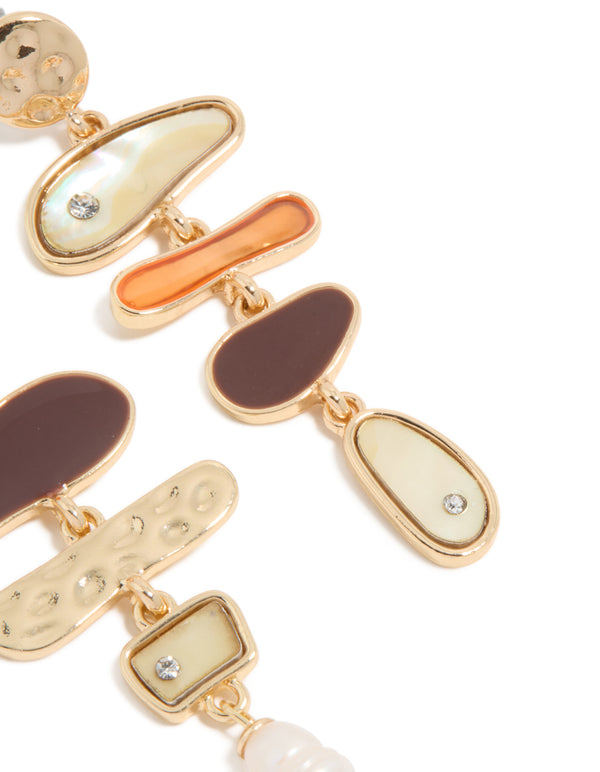 Gold Genuine Shell & Pearl Mismatched Drop  Earrings