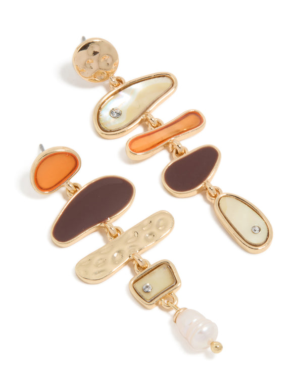 Gold Genuine Shell & Pearl Mismatched Drop  Earrings