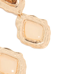 Highlighting intricate craftsmanship, these gold molten Aztec drop earrings display statement design post detail view - link has visual effect only