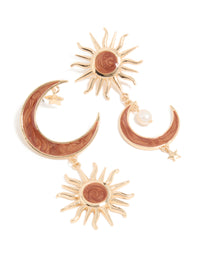 Gold Celestial Brown Marble Drop Earrings - link has visual effect only