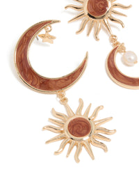 Gold Celestial Brown Marble Drop Earrings - link has visual effect only