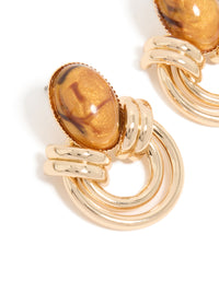 Gold Brown Stone & Double Lined Stud Earrings - link has visual effect only