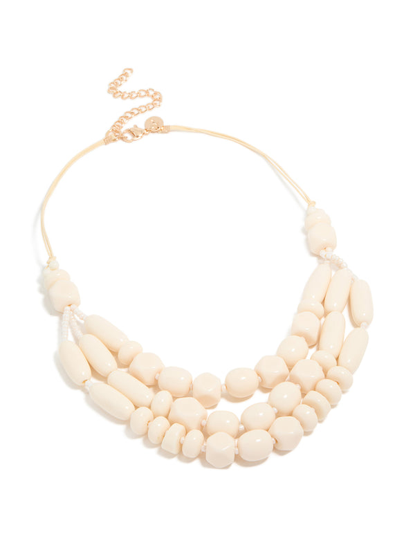 Cream Beaded Acrylic Yarn Necklace