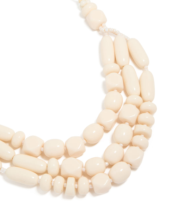 Cream Beaded Acrylic Yarn Necklace