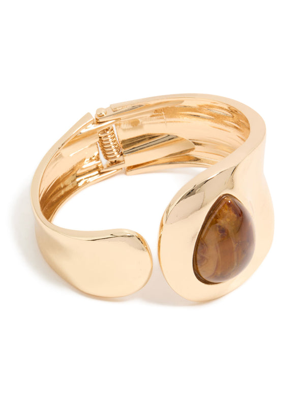 Gold Teardrop Brown Stone Wrist Cuff