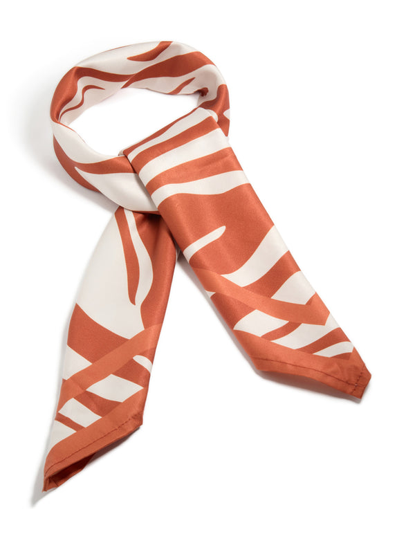 White & Orange  Lined Fabric Scarf