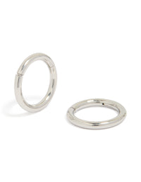 Showcasing chunky surgical steel 6 mm thick sleeper hoop earrings in silver front view - link has visual effect only