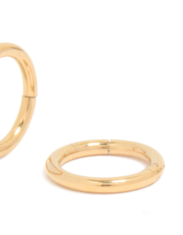 Crafted from gold plated surgical steel 6mm thick sleeper earrings with chunky dainty hoop closure post detail view
