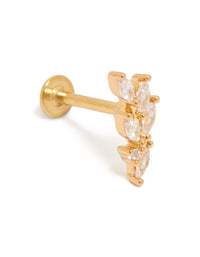 Showcasing a five leaf crawler single stud with gold plated surgical steel and flat back closure front view - link has visual effect only