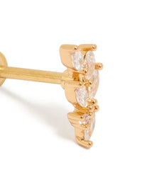 Featuring five leaf crawler stud in gold plated surgical steel with flat back close up view - link has visual effect only