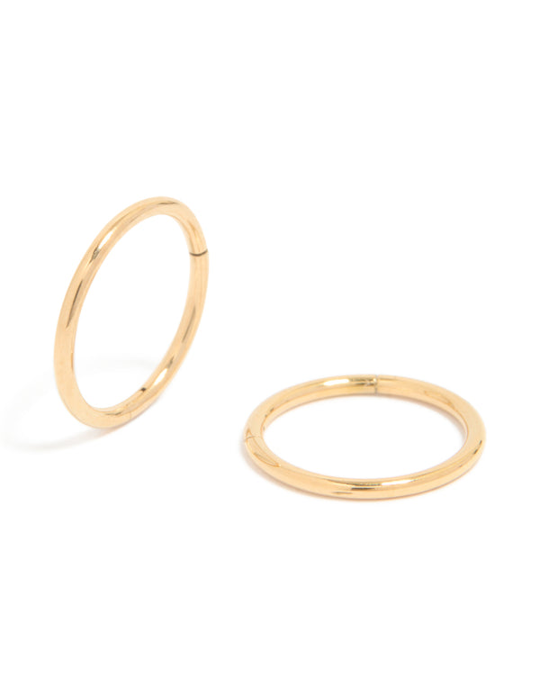 Gold plated titanium 10MM thick sleeper hoop earrings front view