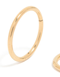 Featuring gold plated titanium 10MM thick sleeper hoop earrings close up view - link has visual effect only
