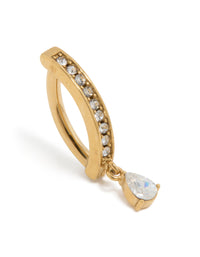 Crafted from gold plated titanium with cubic zirconia charm featuring a dainty curved drop design detail view - link has visual effect only