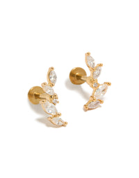 Elegant gold plated titanium crawler stud earrings featuring cubic zirconia with flat back closure front view - link has visual effect only