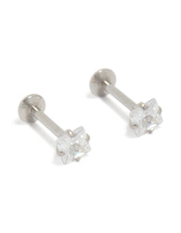 Beautifully crafted 4 MM square cubic zirconia flat back studs in surgical steel front view - link has visual effect only