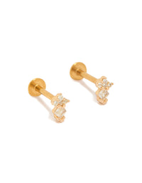 Kids mini diamond flat back studs crafted from surgical steel with cubic zirconia in gold plated finish front view - link has visual effect only