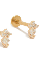 Highlighting kids mini diamond flat back studs crafted from surgical steel with cubic zirconia in gold plated finish post detail view - link has visual effect only