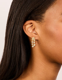 Gold Plated  Cubic Zirconia Bezel Double Hoop Drop Earrings - link has visual effect only