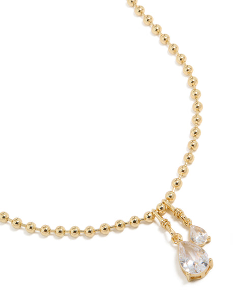 Gold Plated Double Cubic Zirconia Teardrop Pendant Necklace - Lovisa
