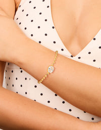 Gold Ball & Cubic Zirconia Oval Toggle Chain Bracelet - link has visual effect only