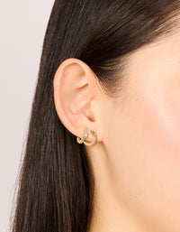 Gold Plated Cubic Zirconia & Criss Cross Huggie Earrings 2-Pack - link has visual effect only