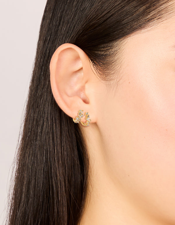 Gold Plated Cluster Cubic Zirconia Huggie Earrings 2-Pack