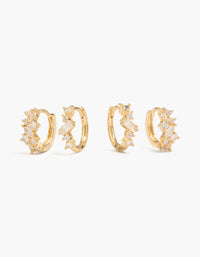 Gold Plated Cluster Cubic Zirconia Huggie Earrings 2-Pack - link has visual effect only