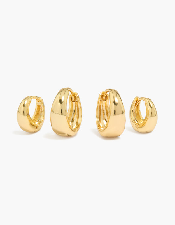 Gold Plated Small & Medium Oval Huggie Earrings 2-Pack