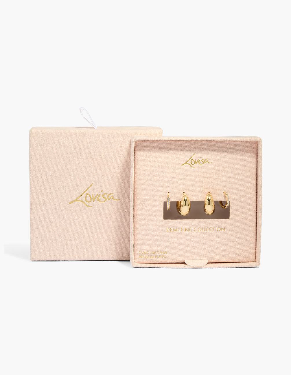 14K Gold Plated Cubic Zirconia & Oval Huggie Earrings 2-Pack