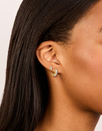 Gold Plated Marquise Cubic Zirconia Huggie & Stud Earrings 2-Pack - link has visual effect only