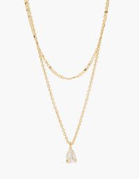 Gold Plated Pear Cubic Zirconia & Chain Necklace 2-Pack - link has visual effect only